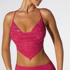 OH POLLY COWL NECK OPEN BACK CROP TOP HOT PINK